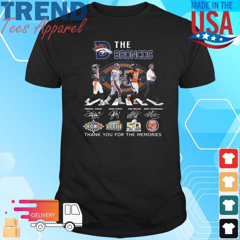 Official Denver Broncos Thank You For The 65 Years Of Legends 1960-2025 Abbey Road Signatures Shirt