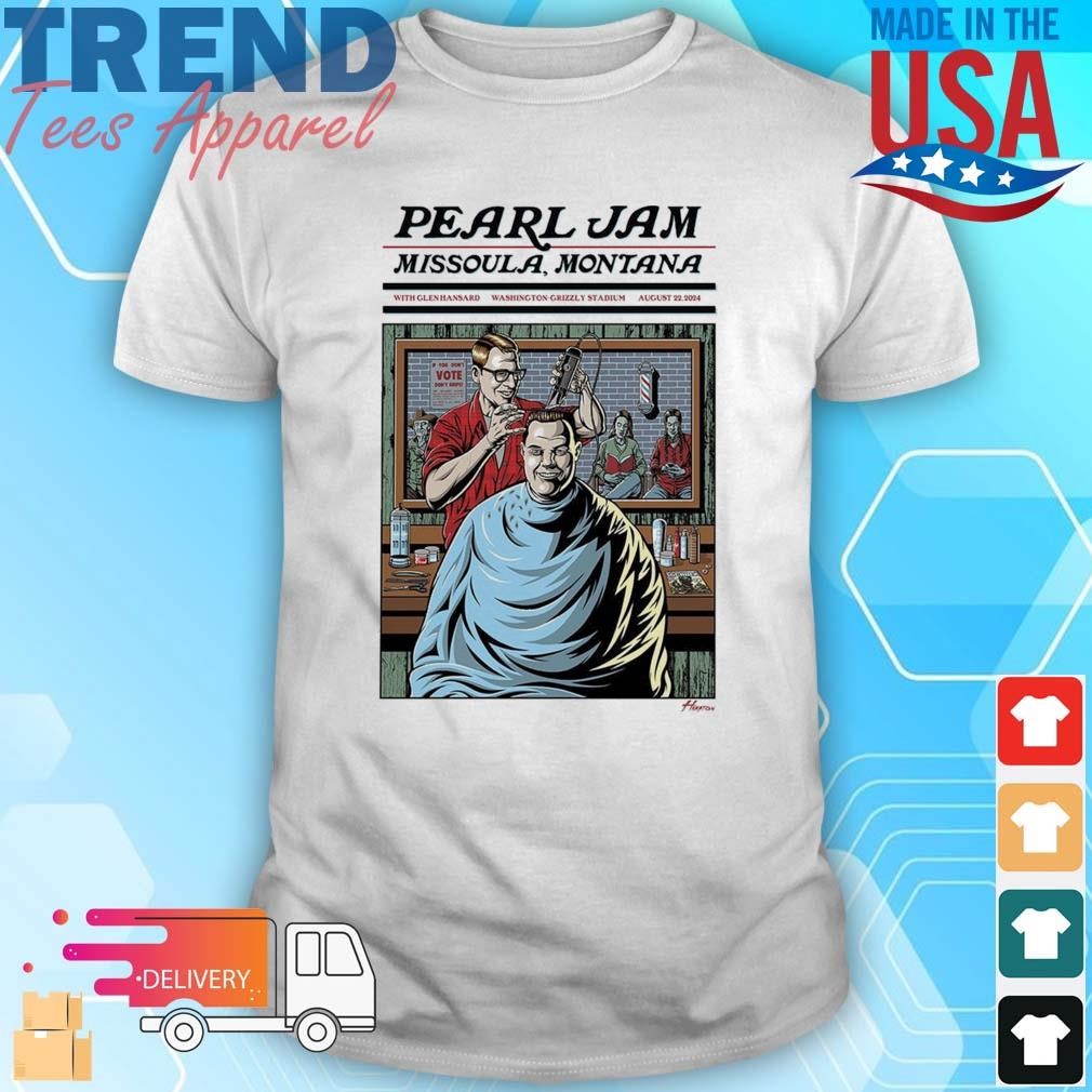 Official Pearl Jam On August 22 2024 Art By Justin Hampton With Glen Hansard In Missoula Montana At Washington-Grizzly Stadium Shirt